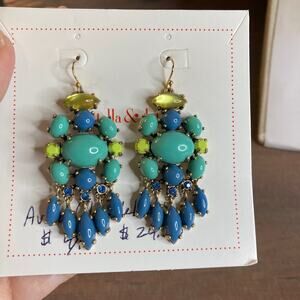 0088 NWT Stella & Dot Green & Blue Aviva Chandelier Earrings (2013) w/Box